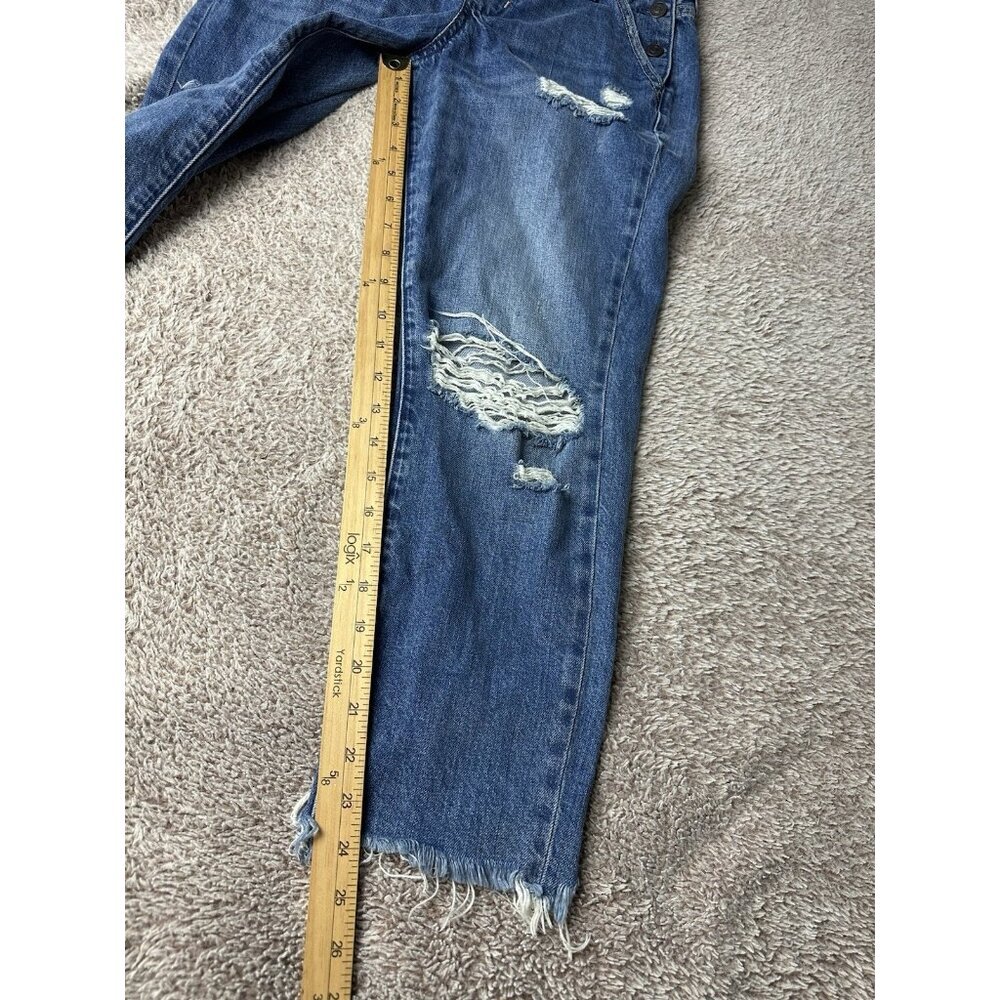 Abercrombie & Fitch Bib Overalls Size XS Denim Stretch Distressed Holes Cropped - Picture 6 of 15